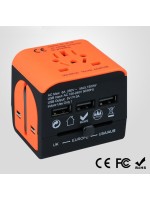 Travel Adapter multi-countries - with 3 USB charging ports - orange- black